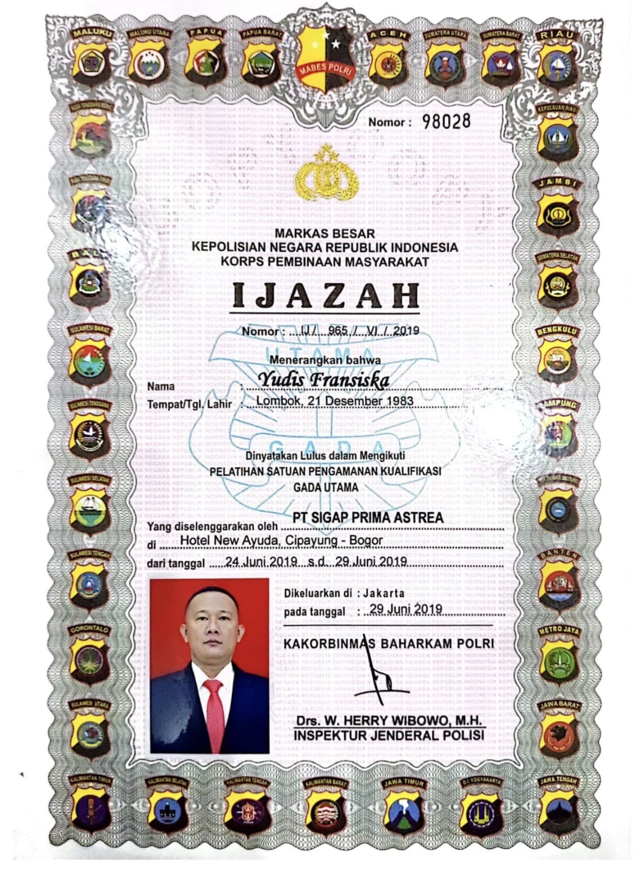 Gada Utama Certificate (2019)
