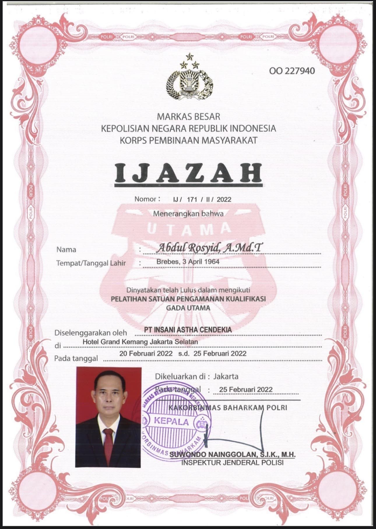 Gada Utama Certificate (2022)